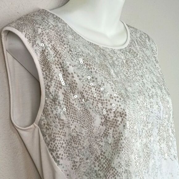 Calvin Klein White and Silver Sequin Top sz L Y2K - Picture 2 of 10